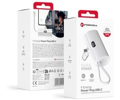 „Forcell F-Energy“ išorinė baterija „F5K3 PD 20W 5000 mAh“ su integruota USB C jungtimi, baltas