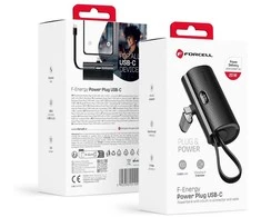 „Forcell F-Energy“ išorinė baterija „F5K3 PD 20W 5000 mAh“ su integruota USB C jungtimi, juoda