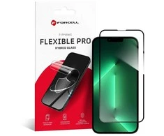 Hybrid glass to iPhone 13 / 13 PRO / 14 / 16e / 17e (SE 4 2025) Forcell Flexible 5D juodas