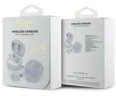 Guess Bluetooth ausinės GUTWSJ144ESH TWS + docking station baltos spalvos Iridescent 4G Printed Logo