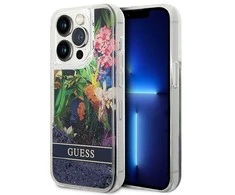 Dėklas GUESS GUHCP14LLFLSB IPHONE 14 PRO 6.1 "Mėlynas/Mėlynas HARDCASE FLOWER LIQUID GLITTER