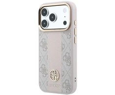 Guess 4G dėklas su „Stripe Round and Classic Logos“ MagSafe, skirtas iPhone 17 Pro / 18 Pro – rožinė