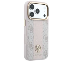 Guess 4G su juostelėmis ir klasikiniais logotipais, MagSafe dėklas, skirtas iPhone 17 Pro Max / 18 Pro Max – rožinė