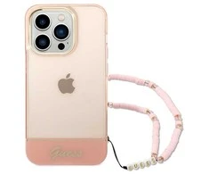 Dėklas Guess GUHCP14LHGCOHP Apple iPhone 14 Pro 6,1″ rožinės spalvos hardcase Translucent Pearl Strap