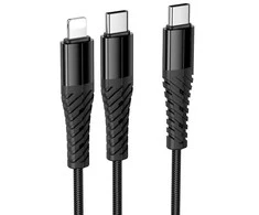 Cable 2in1 USB C to USB C+Lightnig Hoco 1 m X123 juodas