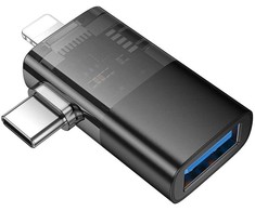 Adapteris OTG 2in1 Lightning / USB C to USB A Hoco UA36E juodas