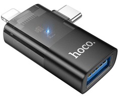 Adapteris OTG 2in1 Lightning / USB C to USB A Hoco UA36E juodas