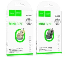 Adapteris OTG USB C to USB A Hoco UA36B transparent juodas