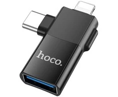 Adapteris OTG 2in1 USB C / Lightning to USB A Hoco UA17 juodas