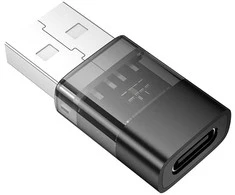 Adapteris USB A to USB C Hoco UA36C transparent juodas