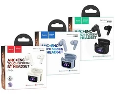 HOCO belaidės ausinės bluetooth su touch screen TWS ANC + ENC EQ21 midnight juodos spalvos