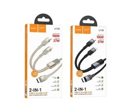 Laidas 2in1 USB-C į USB-C + Lightning Hoco 5A 100W 1,2 m U139 juodas