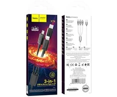 Laidas 3in1 USB A į Lightning / Micro USB / USB C Hoco 2A X74 1 m juodas