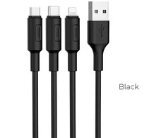 USB kabelis Hoco (X25) 3in1 lightning+micro+type-C juodas 1m