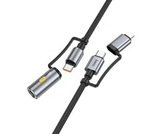 Laidas „viskas viename“ USB C / „Lightning“ į USB C / cigarečių žiebtuvėlio jungtį Hoco PD 3A 60W 1,2 m U138 pilkas