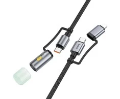 Laidas „viskas viename“ USB C / „Lightning“ į USB C / LED šviesą Hoco PD 3A 60W 1,2 m U138 juodas
