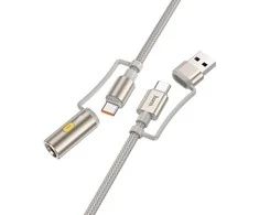 Laidas „viskas viename“ USB A / USB C į USB C / cigarečių žiebtuvėlio jungtis Hoco 3A 60W 1,2 m U138 pilkas