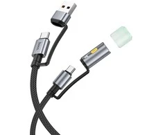 Kabelis „viskas viename“ USB A / USB C į USB C / LED šviesos Hoco 3A 60W 1,2 m U138 juodas