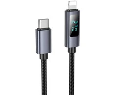 USB C į Lightning laidas Hoco PD 27W su ekranu 1 m X112 juodas