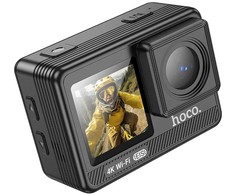 Sportinė kamera Hoco su dviem ekranais, 1,3" + 2" su stabilizatoriumi ir IPS matrica, 4K/30 kadrų per sekundę, DV102, juodas