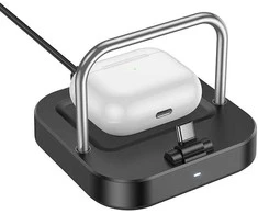 Stalinis įkroviklis Hoco 2in1 USB C PD QC 3A 30W + belaidis įkrovimas 5W CQ16B juodas