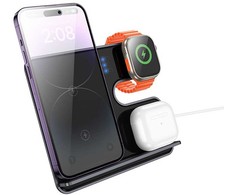 „Hoco 3in1“ 15 W indukcinis įkroviklis, suderinamas su „MagSafe“ ir „APPLE Watch CQ19“, pilkas