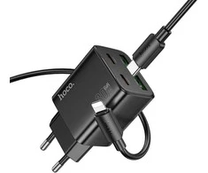 Telefono įkroviklis Hoco 2 x USB C + 2 x USB A QC3.0 PD 3A 30W + laidas USB C į Lightning N56 juodas