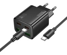 Telefono įkroviklis Hoco 2 x USB C + 2 x USB A QC3.0 PD 3A 30W + laidas USB C į USB C N56 juodas