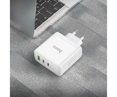 Telefono įkroviklis Hoco 2 x USB C + USB A GaN QC PD 65W N30 baltas