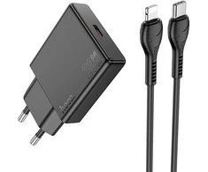 Phone charger Hoco Slim USB C QC PD 20W + cable USB C to Lightning N37 juodas