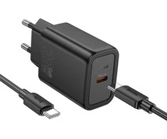 Telefono įkroviklis Hoco USB C QC PD 20W + laidas USB C į USB C N60 juodas