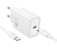 Telefono įkroviklis Hoco USB C QC PD 20W + laidas USB C į USB C N60 baltas