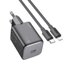 Telefono įkroviklis Hoco USB C QC PD 20W + laidas USB C - Lightning N40 juodas
