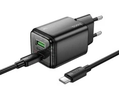 Telefono įkroviklis Hoco USB A + USB C QC3.0 PD 3A 20W + laidas USB C į USB C N34 skaidrus