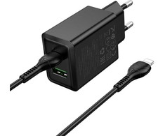 Telefono įkroviklis Hoco USB A + USB C QC3.0 PD AFC 3A 30W + laidas USB C į USB C N71 juodas