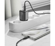 Telefono įkroviklis Hoco USB A + USB C QC3.0 PD 3A 20W + laidas USB C į USB C N34 skaidrus
