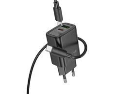 Telefono įkroviklis Hoco USB A + USB C QC3.0 PD 3A 20W + laidas USB C - Lightning N61 juodas