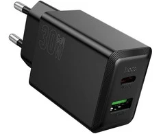 Phone charger Hoco USB A + USB C QC3.0 PD AFC 3A 30W N71 juodas