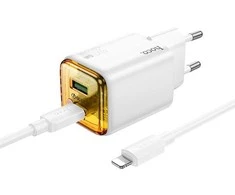 Telefono įkroviklis Hoco USB A + USB C QC3.0 PD 3A 20W + laidas USB C į USB C N52 baltas