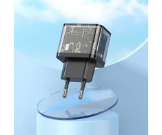 Telefono įkroviklis Hoco USB A + USB C QC3.0 PD 3A 20W N34 skaidrus