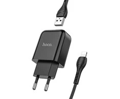 Telefono įkroviklis Hoco USB A 2A 10W + laidas USB A į Lightning N2 juodas