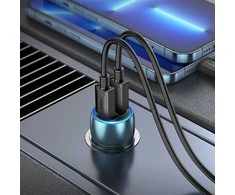 HOCO automobilinis pakrovėjas 2 x Type C + Type C laidas skirtas Lightning PD QC3.0 3A 40W Z48 mėlynas