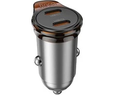 Automobilinis įkroviklis Hoco 2 x USB C PD QC3.0 45W NZ16B metalinis pilkas