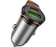 Automobilinis įkroviklis Hoco USB A + USB C QC3.0 PD 43W + laidas USB C į USB C NZ16A metalinis pilkas