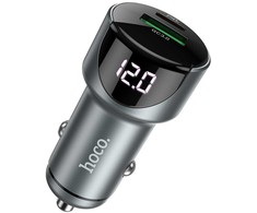 Automobilinis įkroviklis HOCO USB QC3.0 + PD20W LED kelio lemputė Z42 pilkas