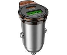 Automobilinis įkroviklis Hoco USB A + USB C PD QC3.0 43W NZ16A metalinis pilkas