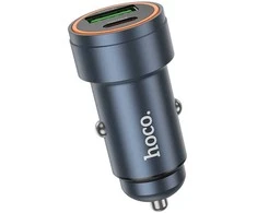 Automobilinis įkroviklis Hoco USB A + USB C PD QC3.0 3A 30W Z57A metalinis pilkas