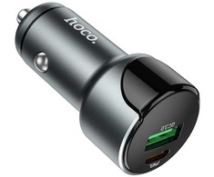 Automobilinis įkroviklis HOCO USB QC3.0 + PD20W LED kelio lemputė Z42 pilkas