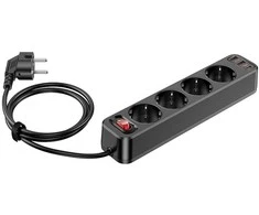 Įkroviklis-prailgintuvas Hoco NS1 (2xUSB; 1xUSB-C; 4xEU socket; 3A 20W) juodas