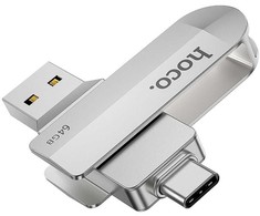 Atminties kortelė Pendrive 64GB USB 3.0 (USB A + USB C) Hoco UD10 sidabrinis